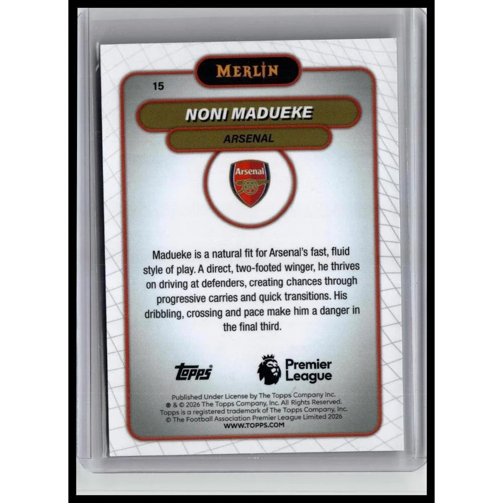 2026 Merlin Premier League Noni Madueke #15 Arsenal FC Aqua Refractor #/199